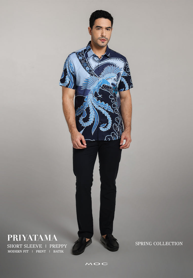 MOC - Kemeja Batik Pria Lengan Pendek Priyatama - Navy