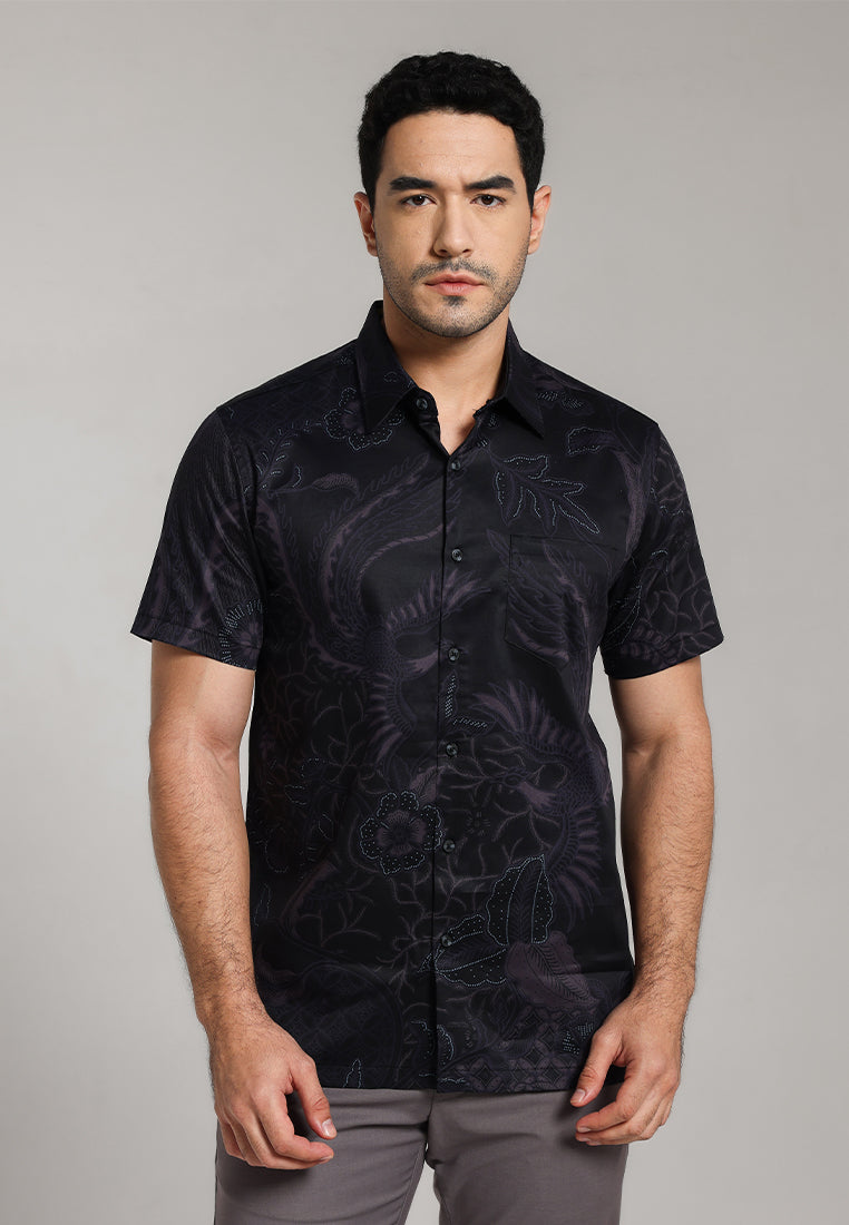MOC - Kemeja Batik Pria Lengan Pendek Wardhana - Black