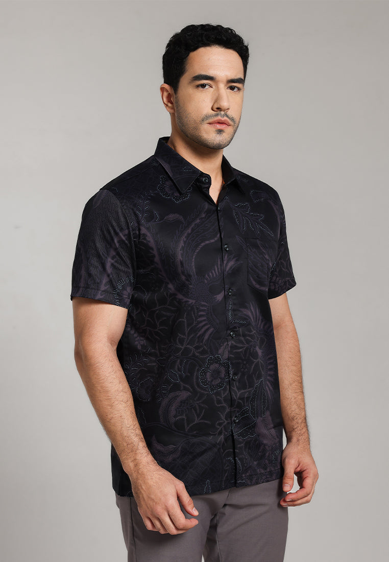 MOC - Kemeja Batik Pria Lengan Pendek Wardhana - Black