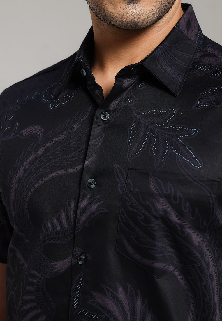 MOC - Kemeja Batik Pria Lengan Pendek Wardhana - Black