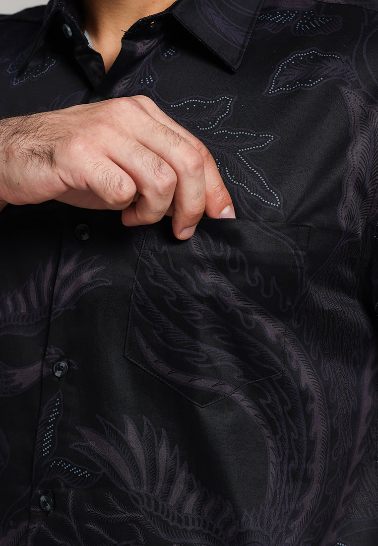 MOC - Kemeja Batik Pria Lengan Pendek Wardhana - Black