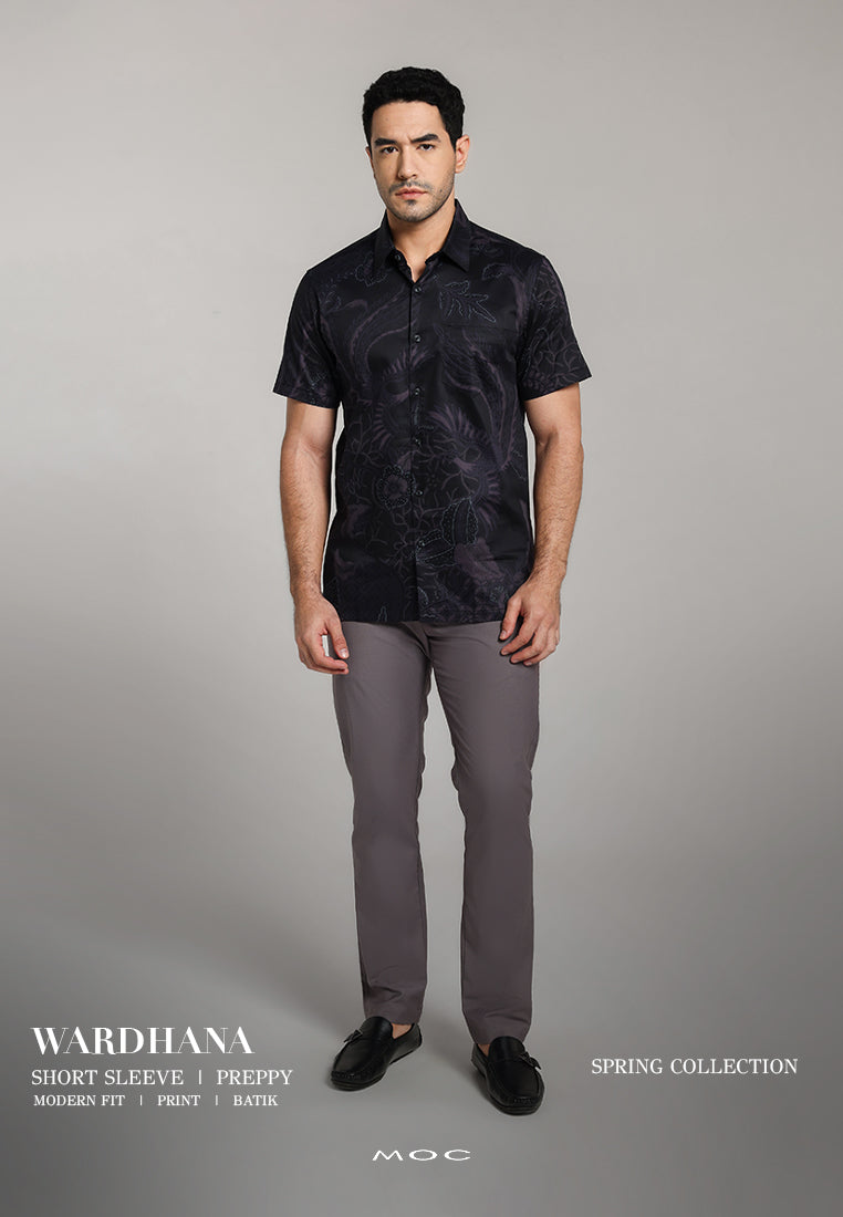 MOC - Kemeja Batik Pria Lengan Pendek Wardhana - Black