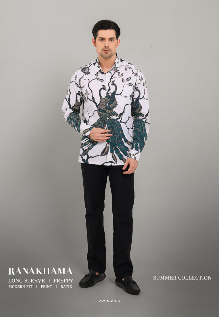 MOC - Kemeja Batik Pria Lengan Panjang Ranakhama - White