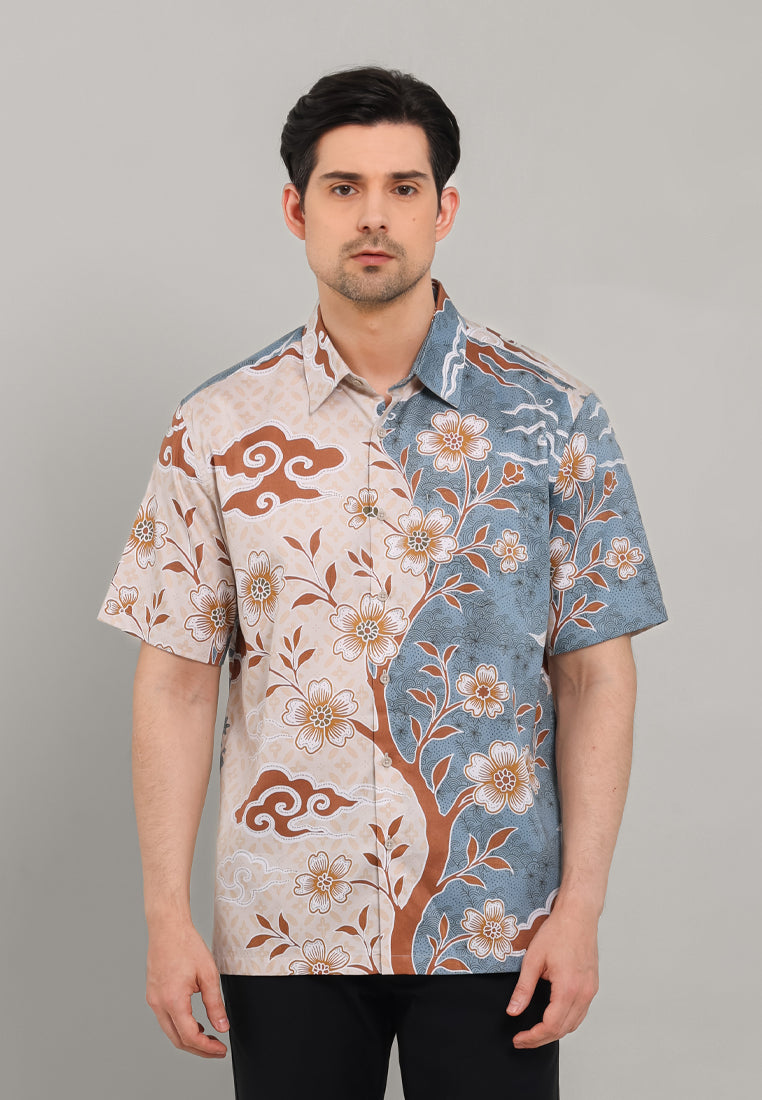 MOC - Kemeja Batik Pria Lengan Pendek Rinjani - Beige