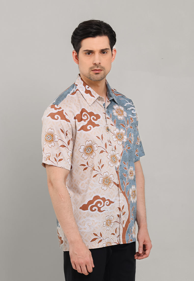 MOC - Kemeja Batik Pria Lengan Pendek Rinjani - Beige