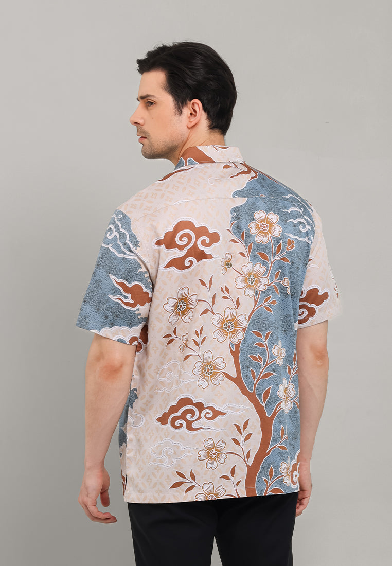 MOC - Kemeja Batik Pria Lengan Pendek Rinjani - Beige