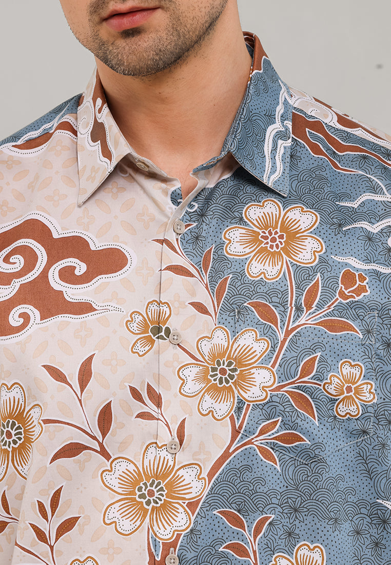 MOC - Kemeja Batik Pria Lengan Pendek Rinjani - Beige