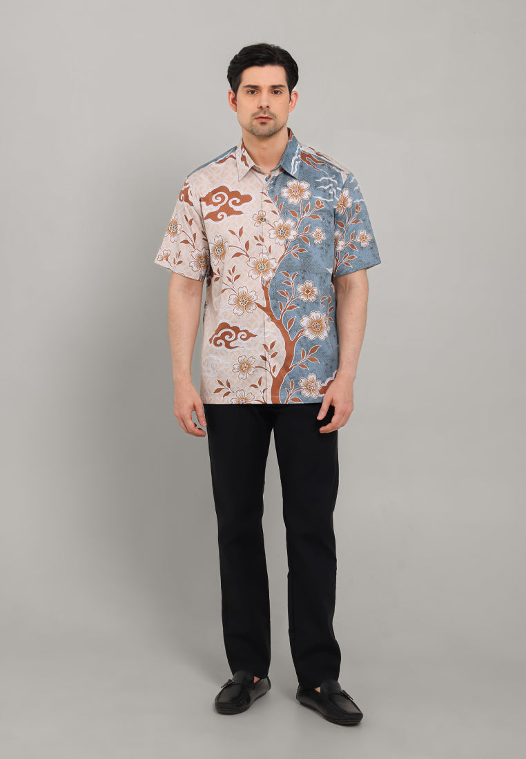 MOC - Kemeja Batik Pria Lengan Pendek Rinjani - Beige