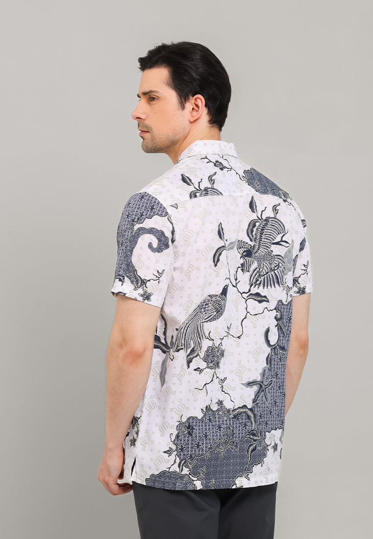 MOC - Kemeja Batik Pria Lengan Pendek Hortaras - White