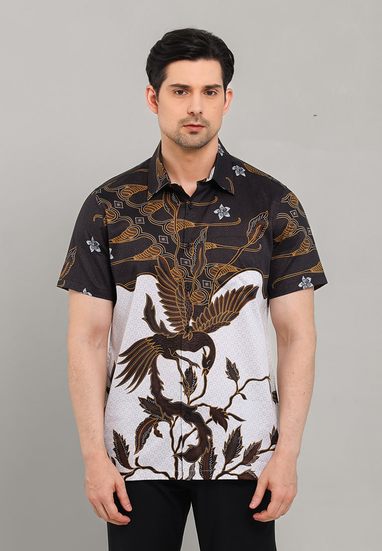 MOC - Kemeja Batik Pria Lengan Pendek Kramanggu - Black