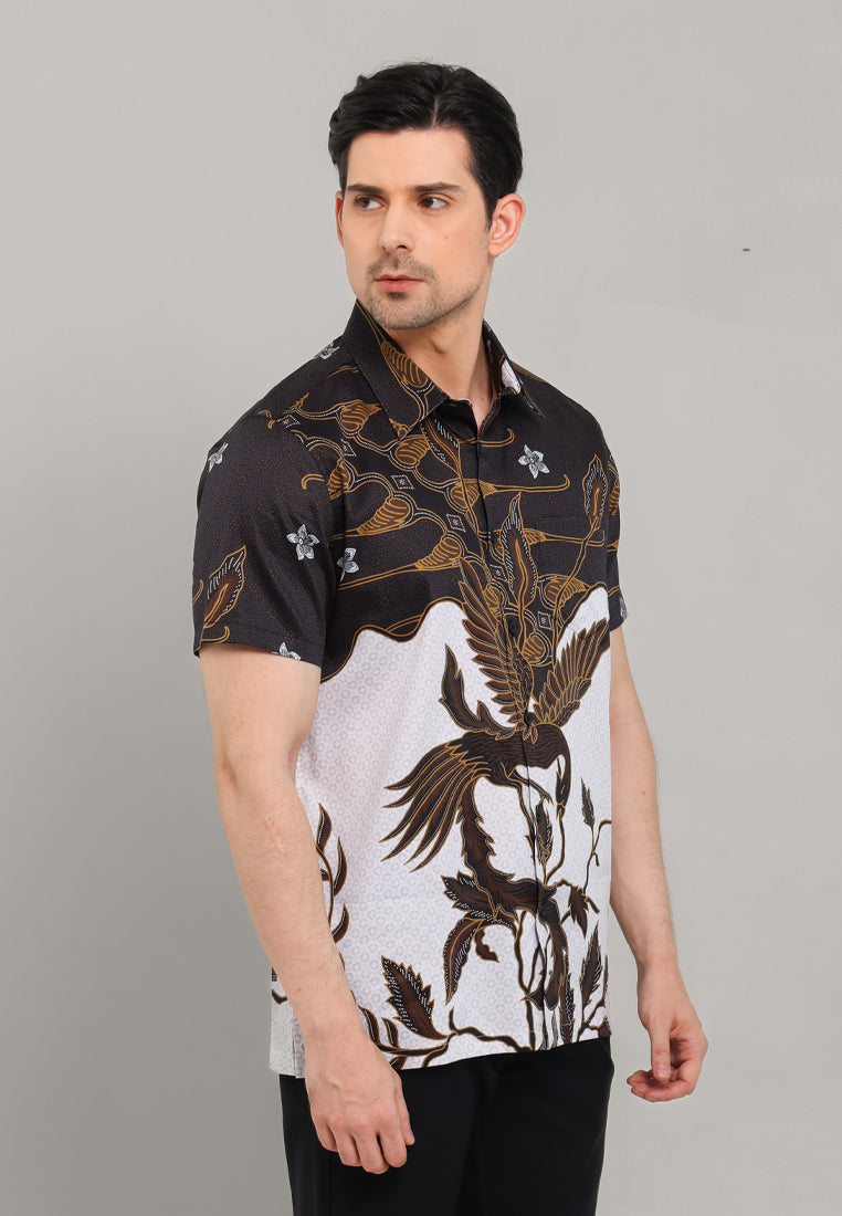 MOC - Kemeja Batik Pria Lengan Pendek Kramanggu - Black