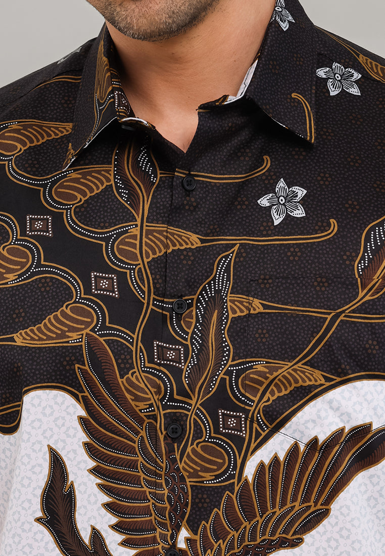 MOC - Kemeja Batik Pria Lengan Pendek Kramanggu - Black