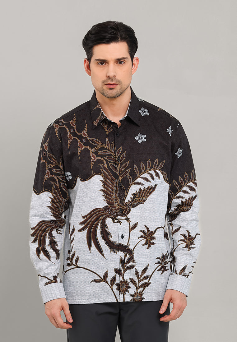 MOC - Kemeja Batik Pria Lengan Panjang Sokhurtan - Black