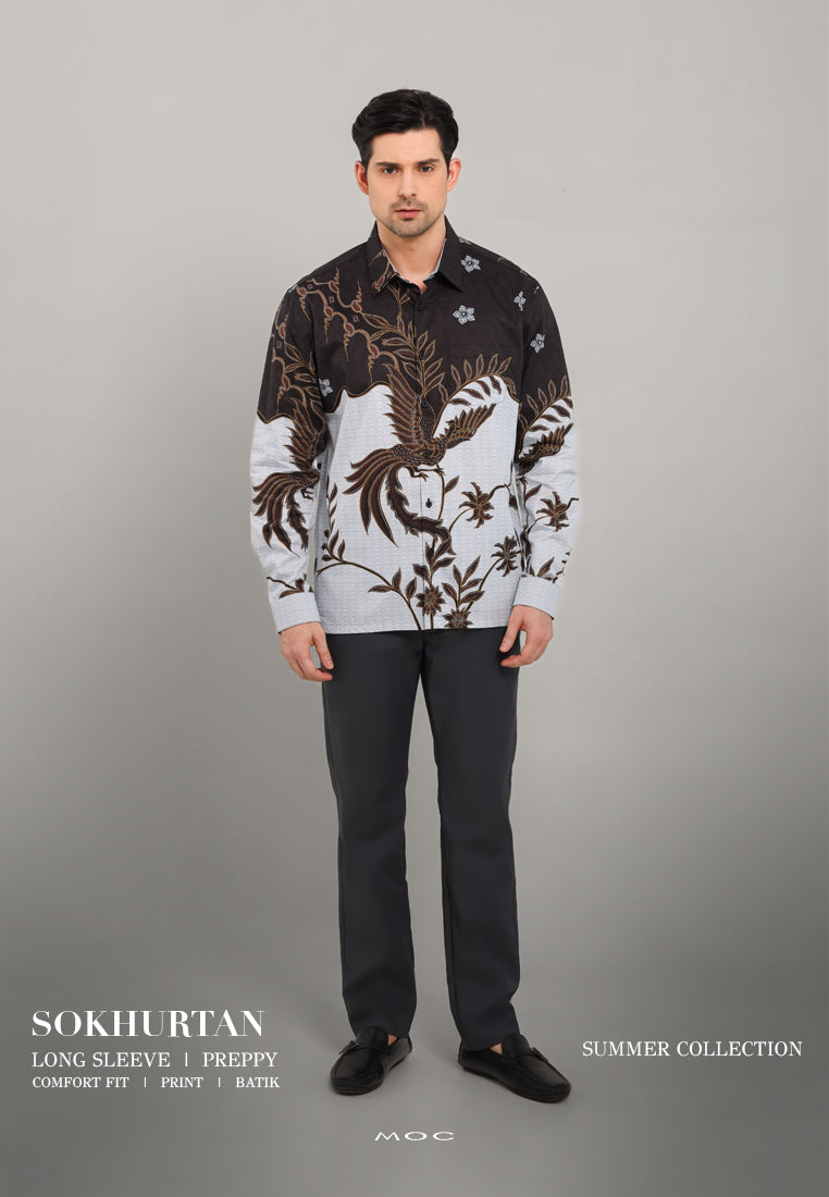 MOC - Kemeja Batik Pria Lengan Panjang Sokhurtan - Black