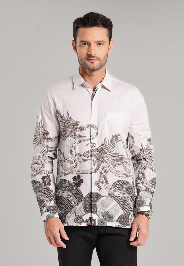 MOC Kemeja Batik Pria Lengan Panjang Aravvan - White