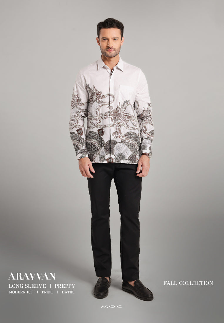 MOC Kemeja Batik Pria Lengan Panjang Aravvan - White