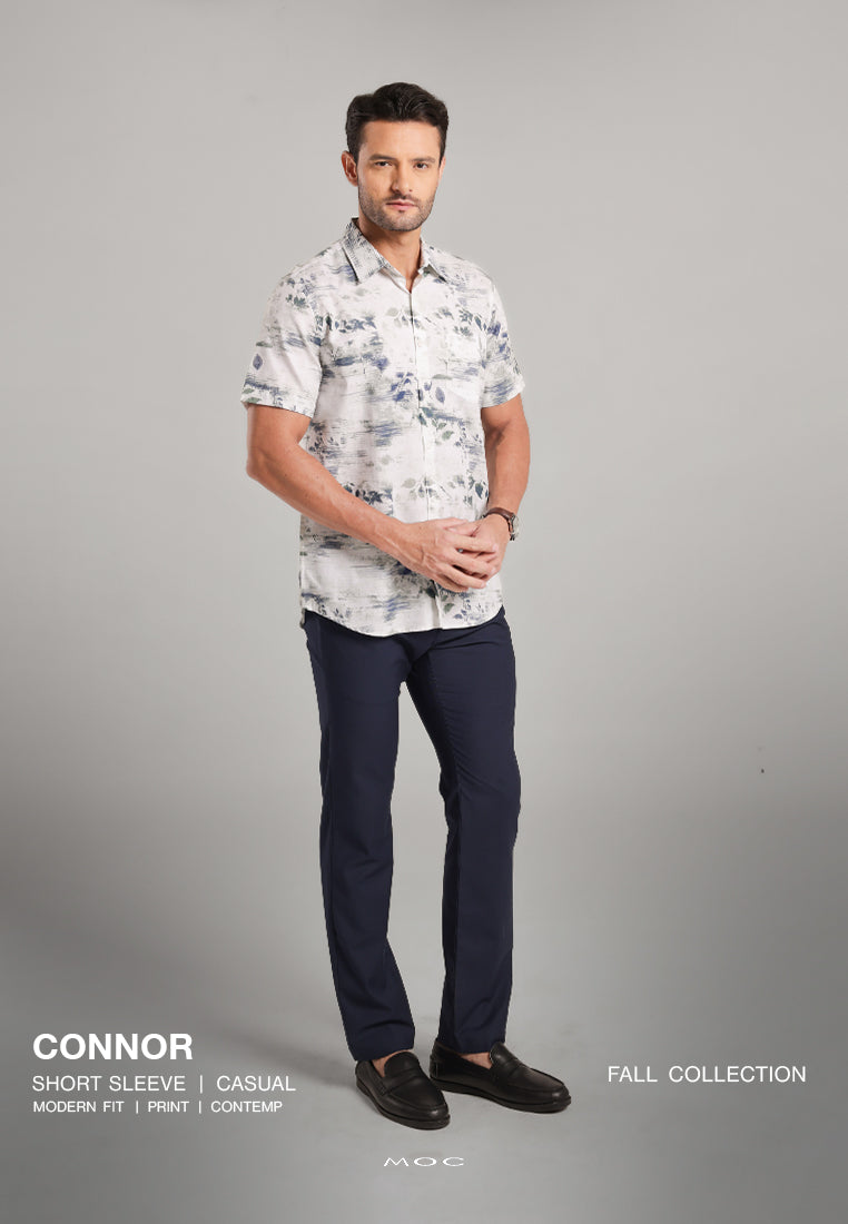MOC Kemeja Motif Lengan Pendek Connor - White