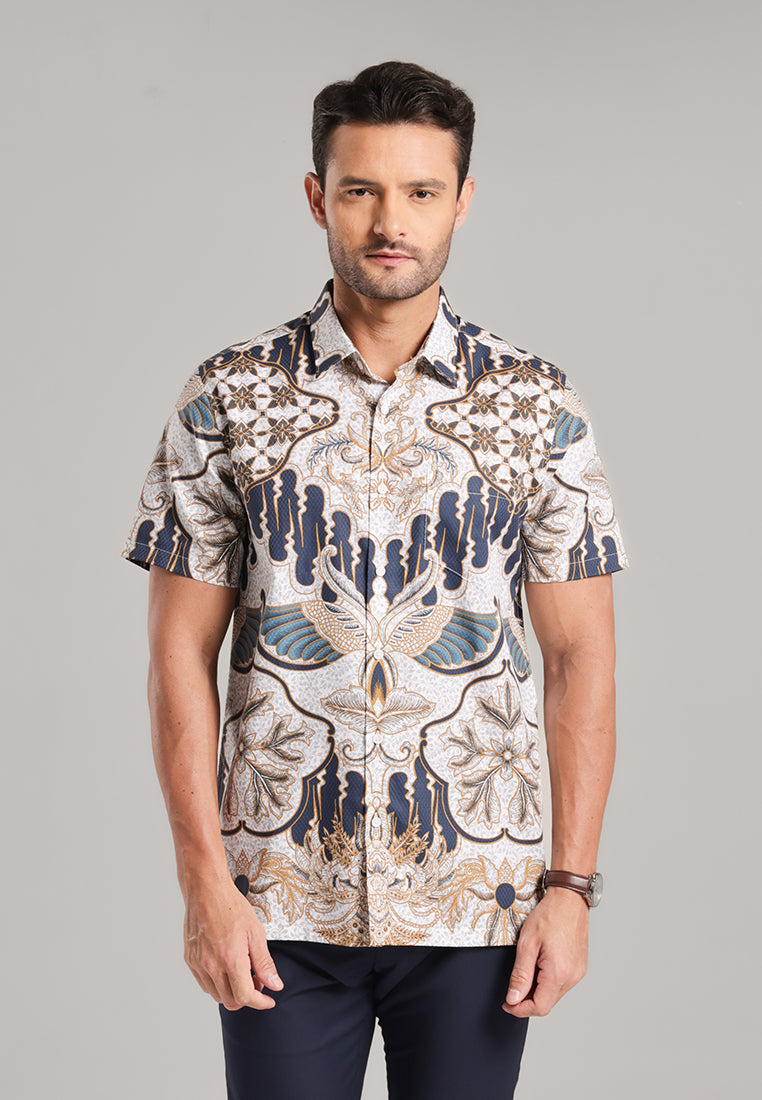 MOC Kemeja Batik Pria Lengan Pendek Wiratmaja - White