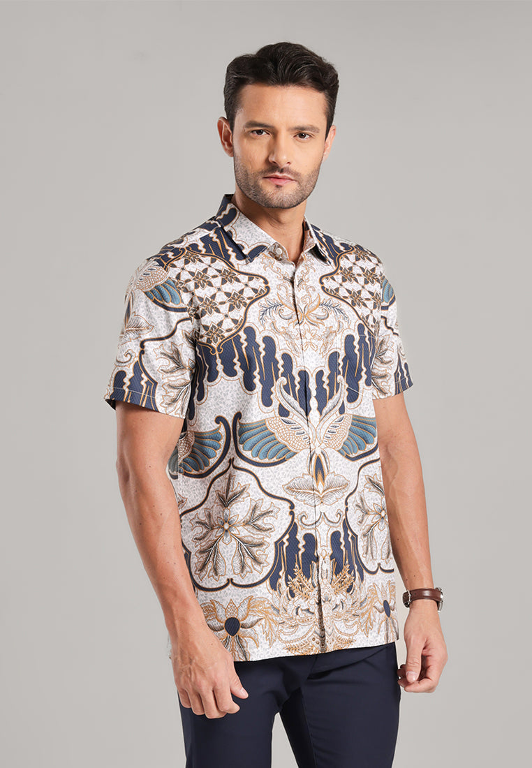MOC Kemeja Batik Pria Lengan Pendek Wiratmaja - White
