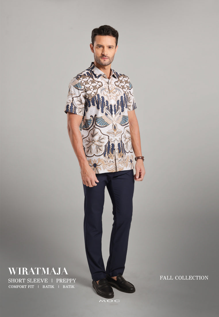MOC Kemeja Batik Pria Lengan Pendek Wiratmaja - White