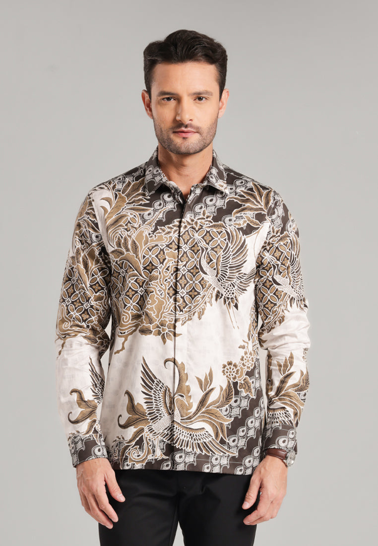 MOC Kemeja Batik Pria Lengan Panjang Singaparna - Beige
