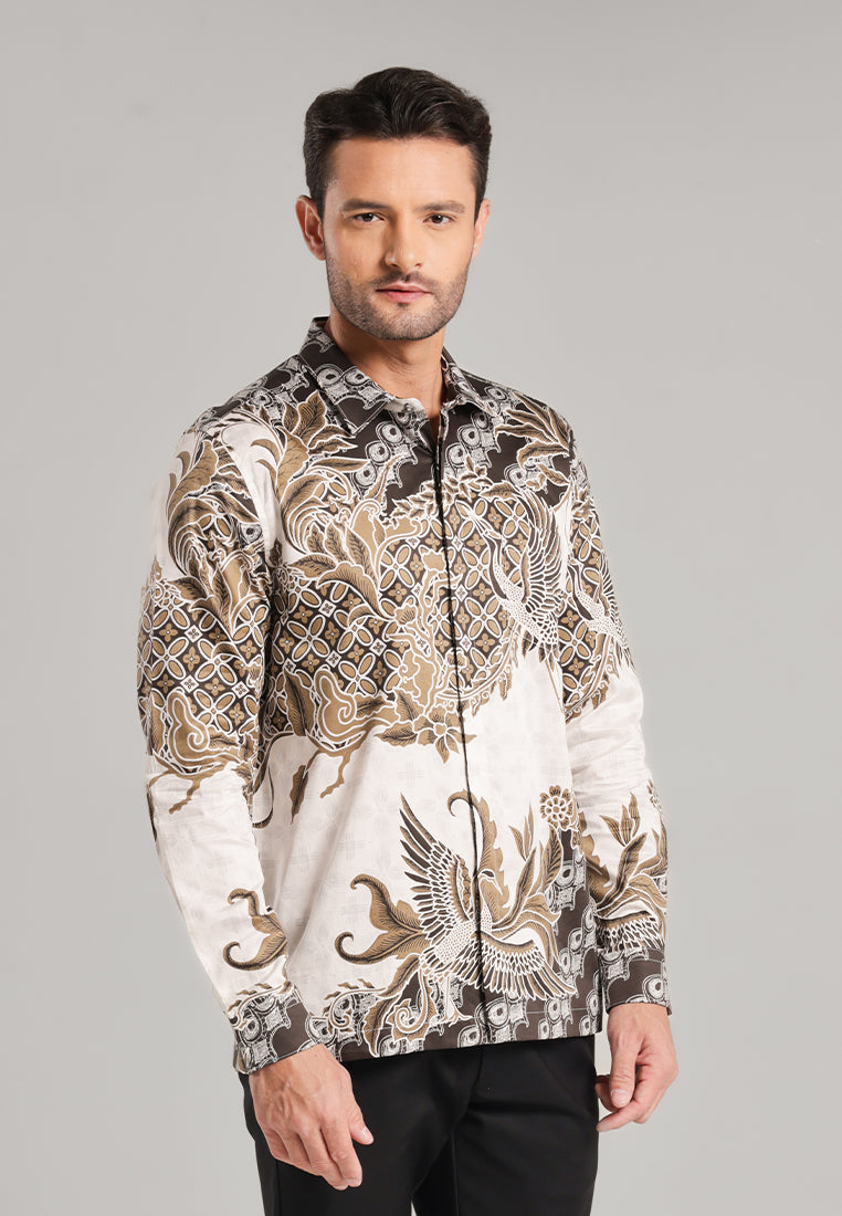MOC Kemeja Batik Pria Lengan Panjang Singaparna - Beige
