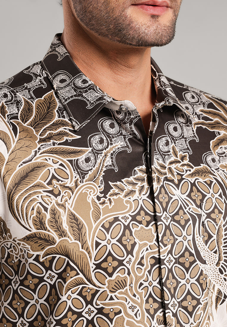 MOC Kemeja Batik Pria Lengan Panjang Singaparna - Beige