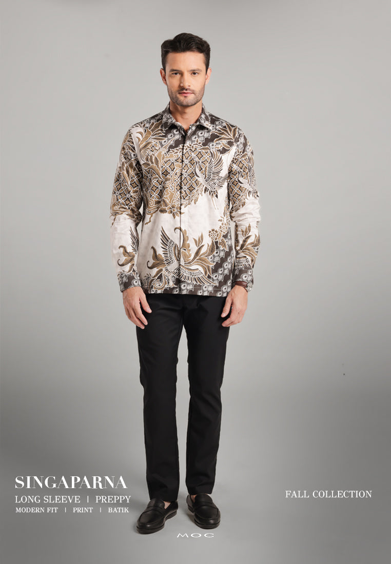 MOC Kemeja Batik Pria Lengan Panjang Singaparna - Beige