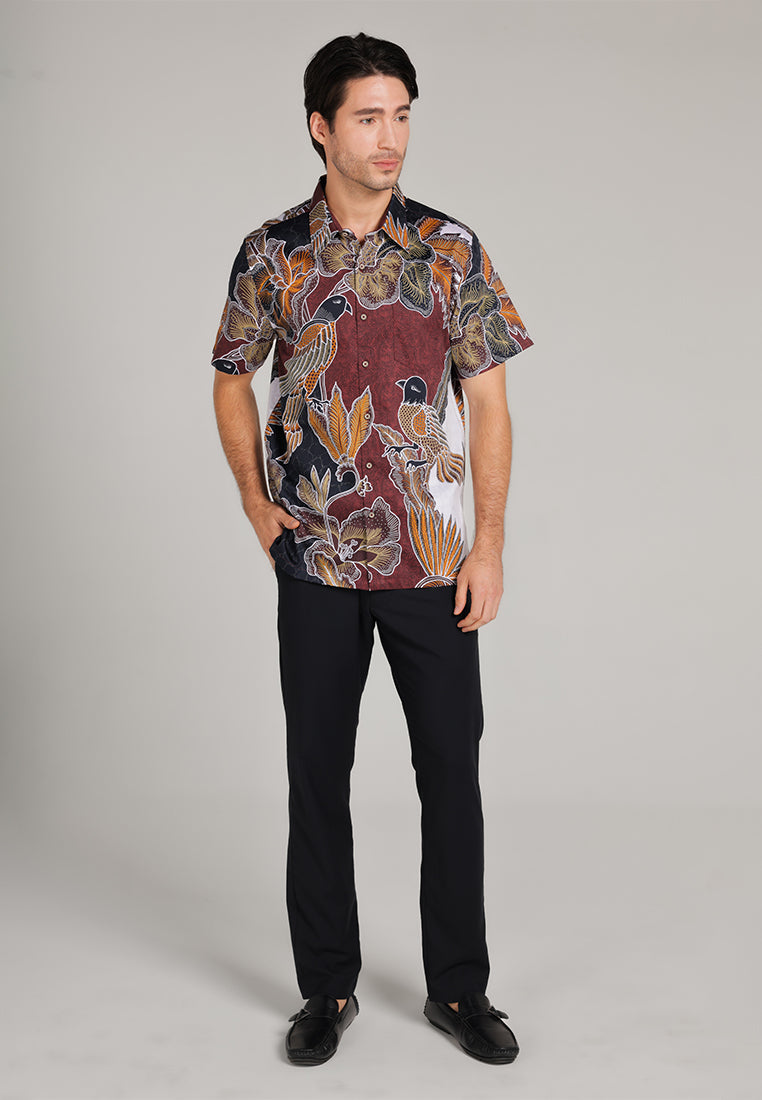 MOC Kemeja Batik Pria Lengan Pendek Kusuma - Red Dark