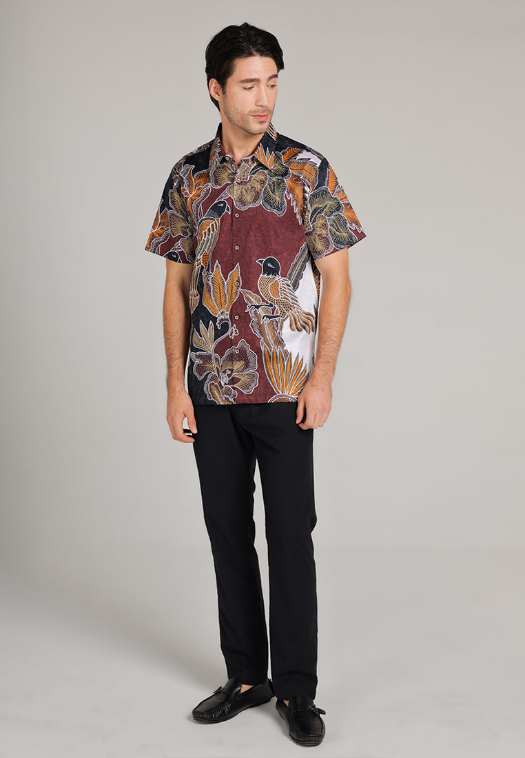 MOC Kemeja Batik Pria Lengan Pendek Kusuma - Red Dark