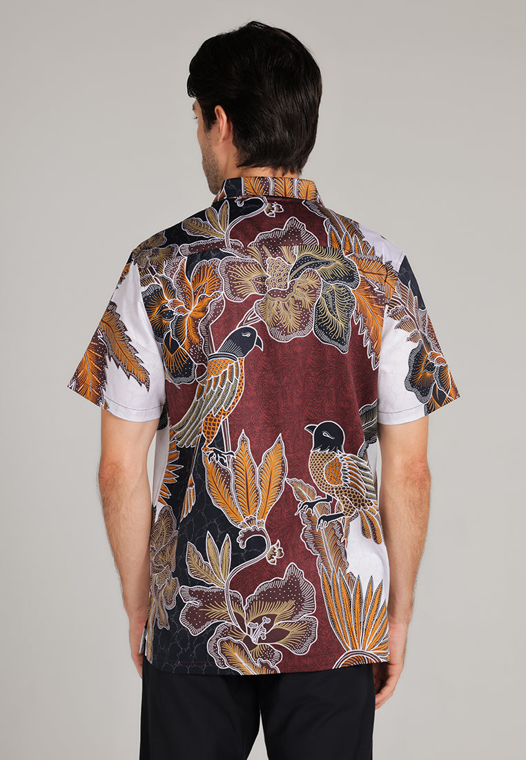 MOC Kemeja Batik Pria Lengan Pendek Kusuma - Red Dark