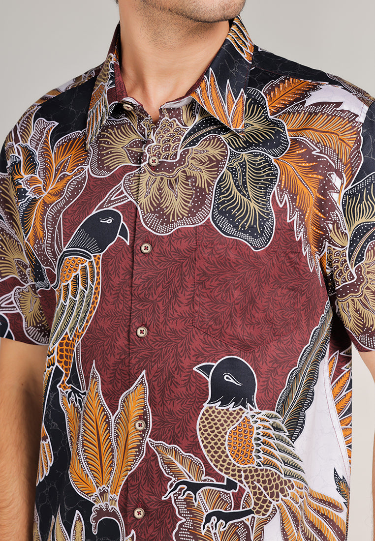 MOC Kemeja Batik Pria Lengan Pendek Kusuma - Red Dark