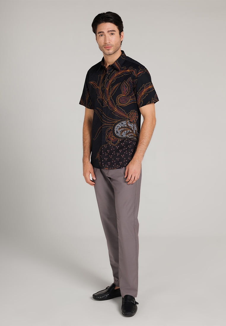 MOC Kemeja Batik Lengan Pendek Pria Baguswara- Black