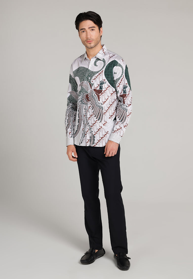 MOC Kemeja Batik Lengan Panjang Pria Surya - White