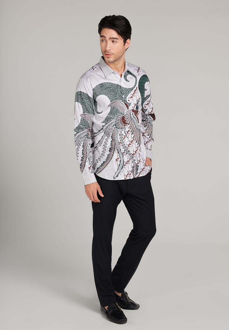 MOC Kemeja Batik Lengan Panjang Pria Surya - White