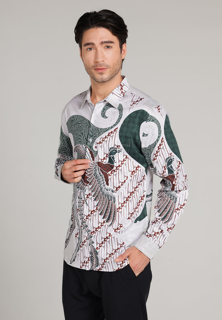 MOC Kemeja Batik Lengan Panjang Pria Surya - White