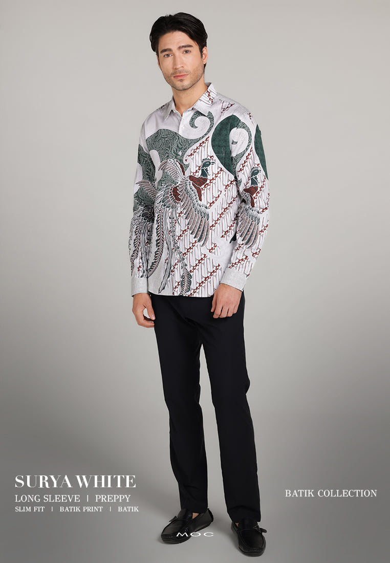 MOC Kemeja Batik Lengan Panjang Pria Surya - White