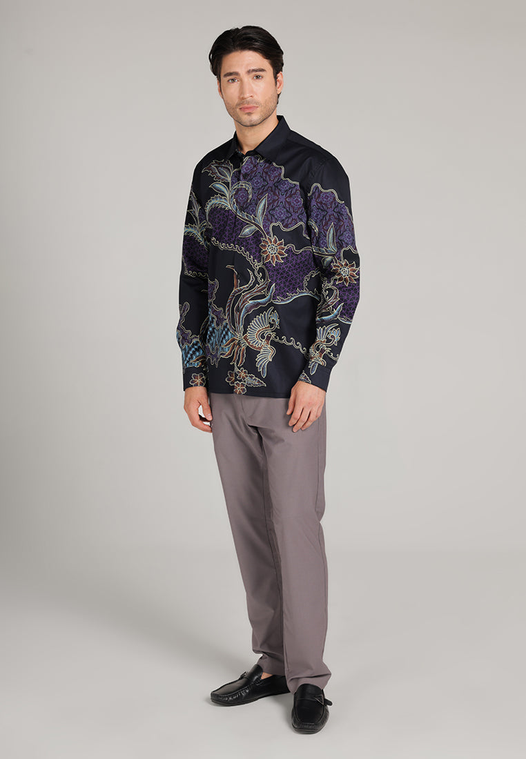 MOC Kemeja Batik Lengan Panjang Pria Indrawarman- Black