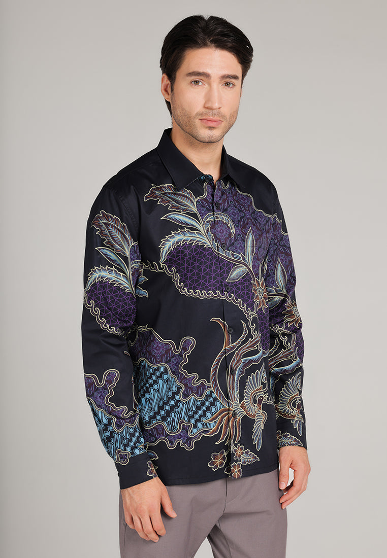 MOC Kemeja Batik Lengan Panjang Pria Indrawarman- Black
