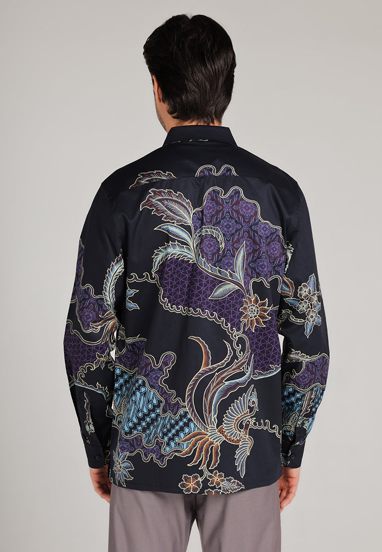 MOC Kemeja Batik Lengan Panjang Pria Indrawarman- Black