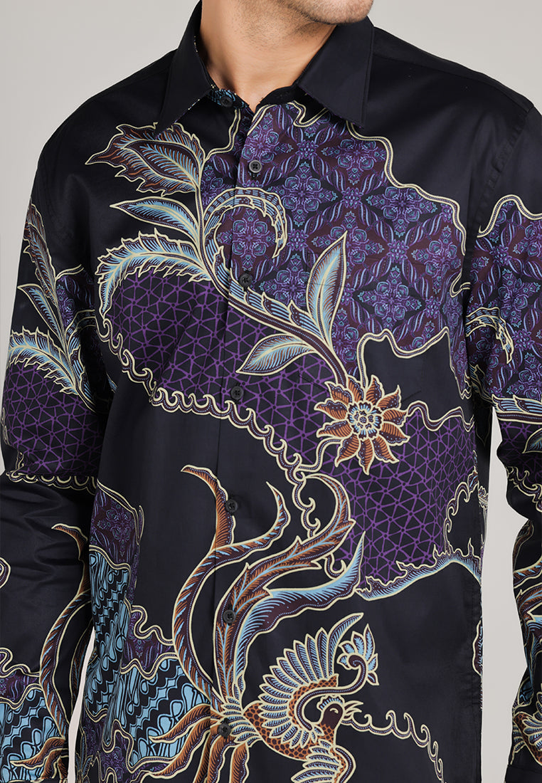 MOC Kemeja Batik Lengan Panjang Pria Indrawarman- Black