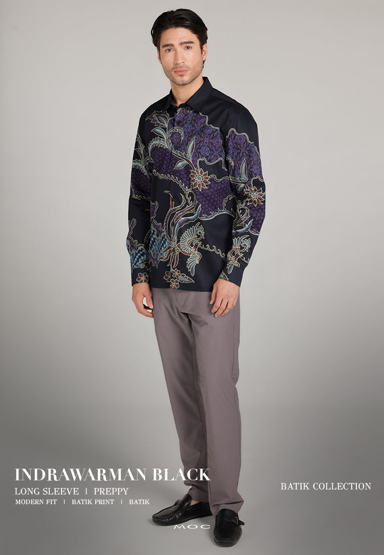 MOC Kemeja Batik Lengan Panjang Pria Indrawarman- Black
