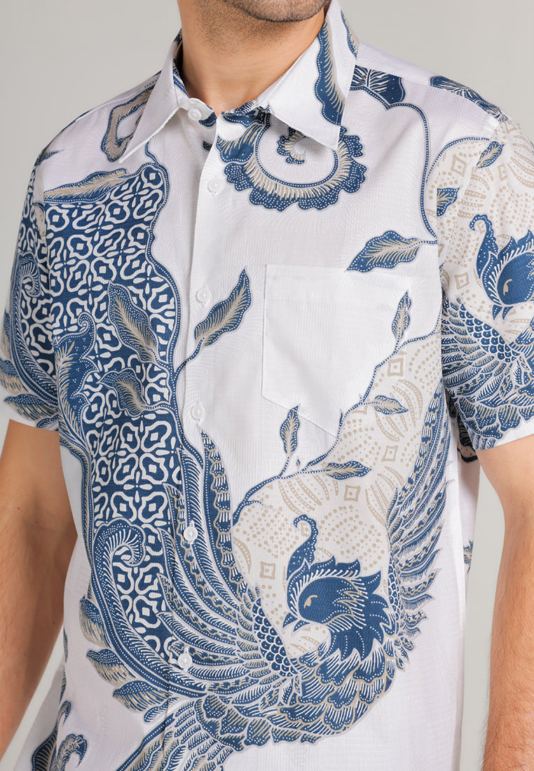 MOC - Kemeja Batik Pria Lengan Pendek Anggoro - White