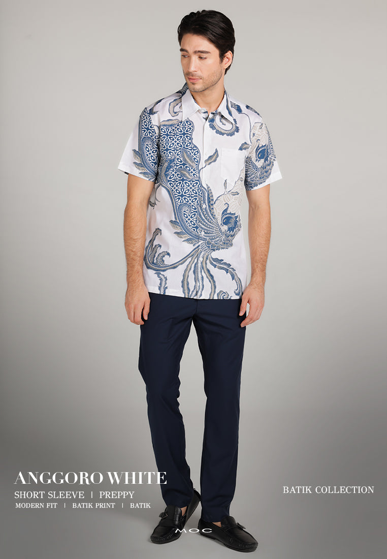 MOC - Kemeja Batik Pria Lengan Pendek Anggoro - White