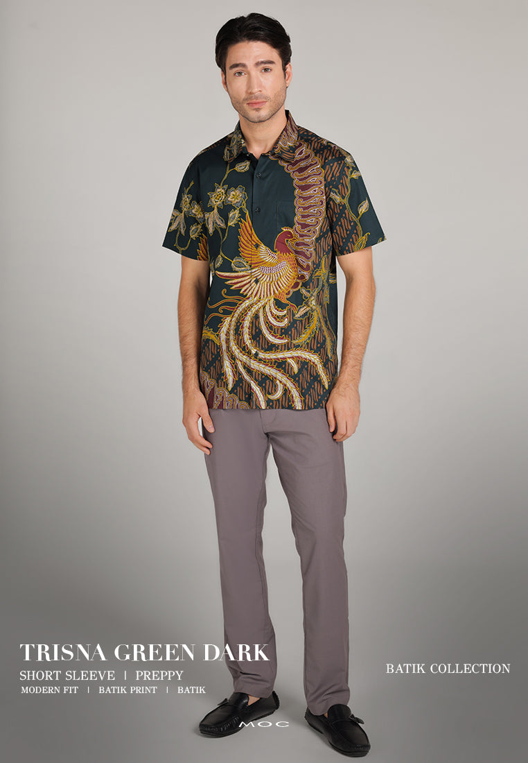 MOC Kemeja Batik Pria Lengan Pendek Trisna - Green Dark
