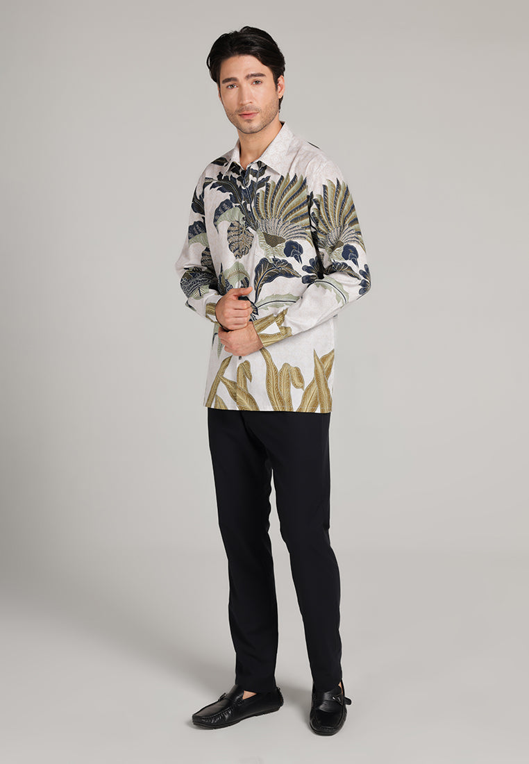 MOC Kemeja Batik Lengan Panjang Pria Wayan - White