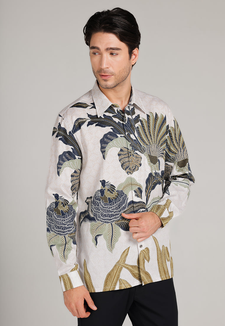 MOC Kemeja Batik Lengan Panjang Pria Wayan - White