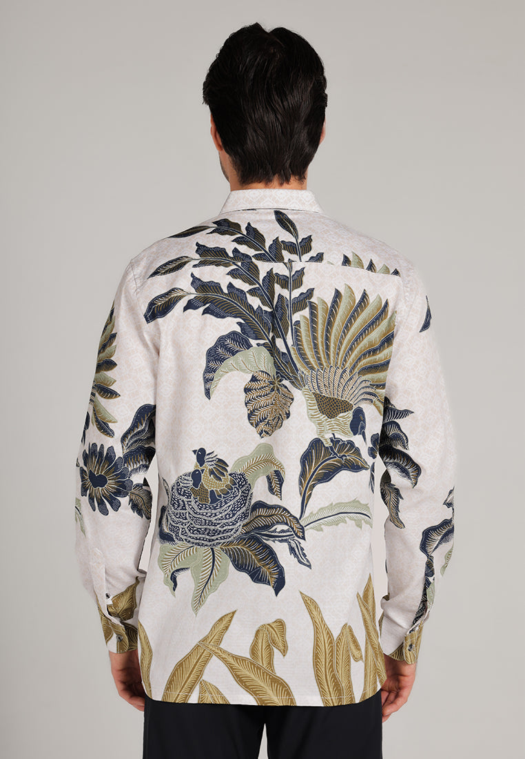 MOC Kemeja Batik Lengan Panjang Pria Wayan - White
