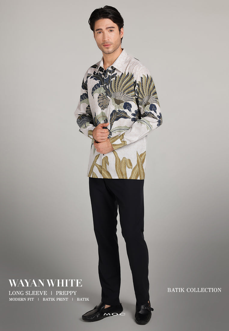 MOC Kemeja Batik Lengan Panjang Pria Wayan - White