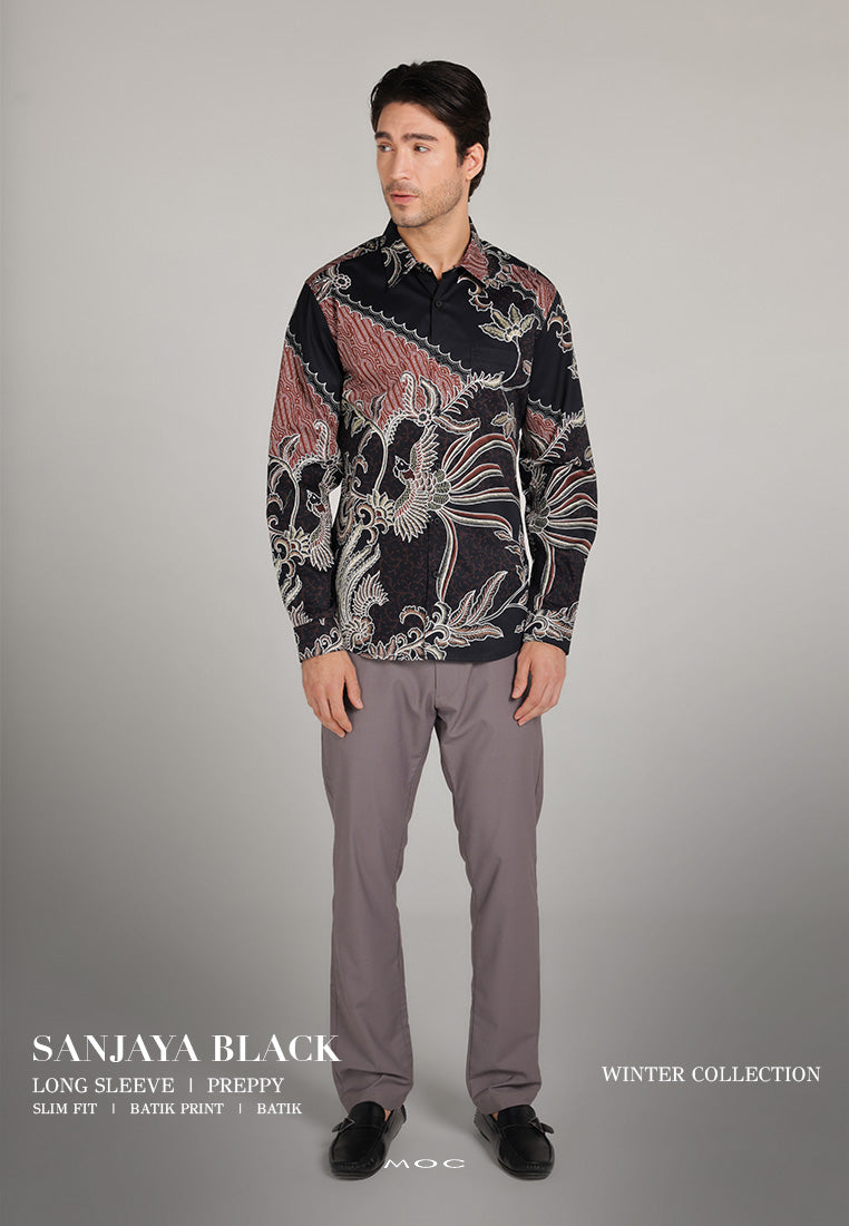 MOC Kemeja Batik Lengan Panjang Pria Sanjaya - Black